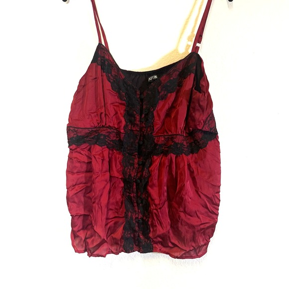 Apt. 9 Tops - Apt. 9‎ Cami Top Lingerie Lace Trim Button Front Burgundy XL